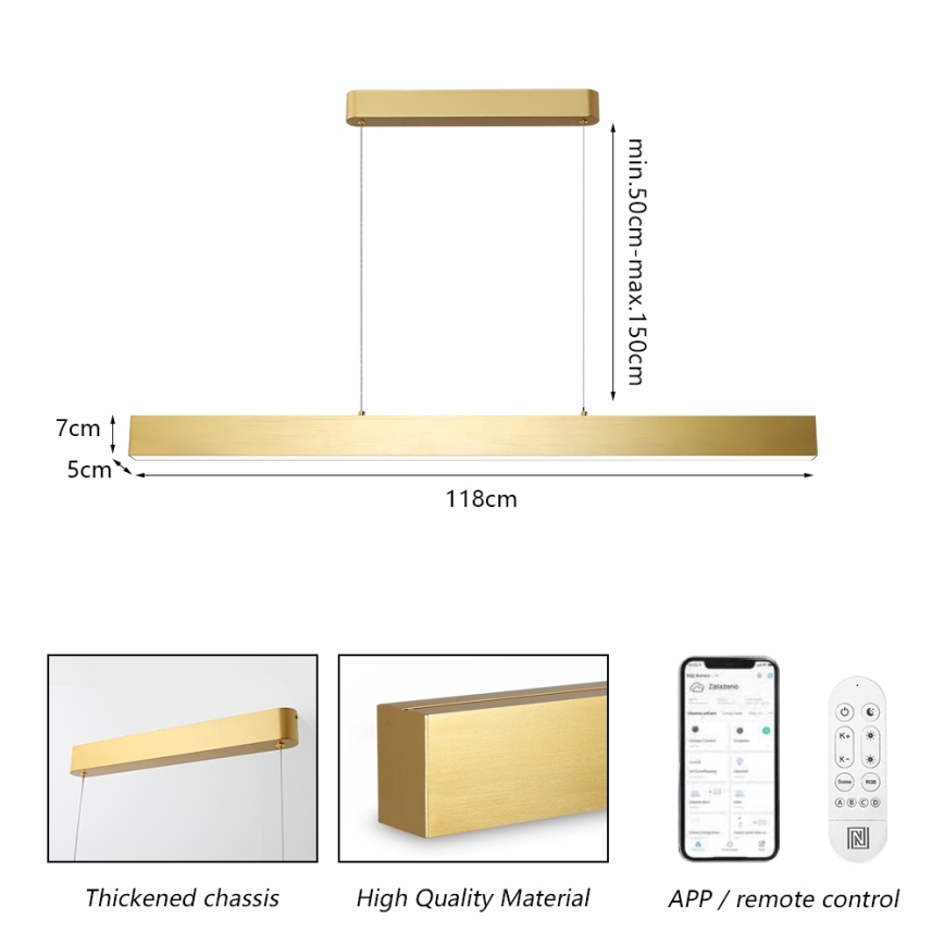 Brilagi - Lampadario a sospensione con filo LED dimmerabile SLEEKLINE SMART LED/40W/230V 3000-6000K Wi-Fi Tuya oro + telecomando