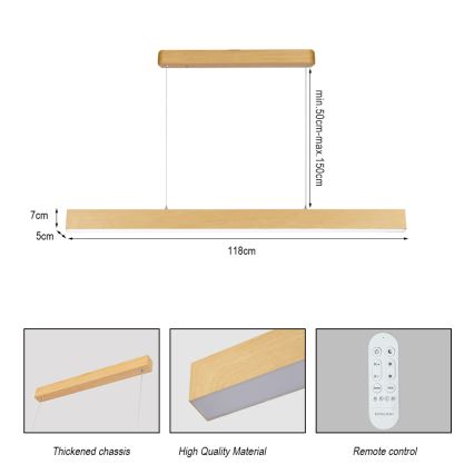 Brilagi - Lampadario LED dimmerabile SLEEKLINE SMART LED/40W/230V Wi-Fi Tuya finitura rovere + telecomando