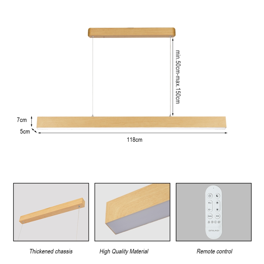 Brilagi - Lampadario LED dimmerabile SLEEKLINE SMART LED/40W/230V Wi-Fi Tuya finitura rovere + telecomando