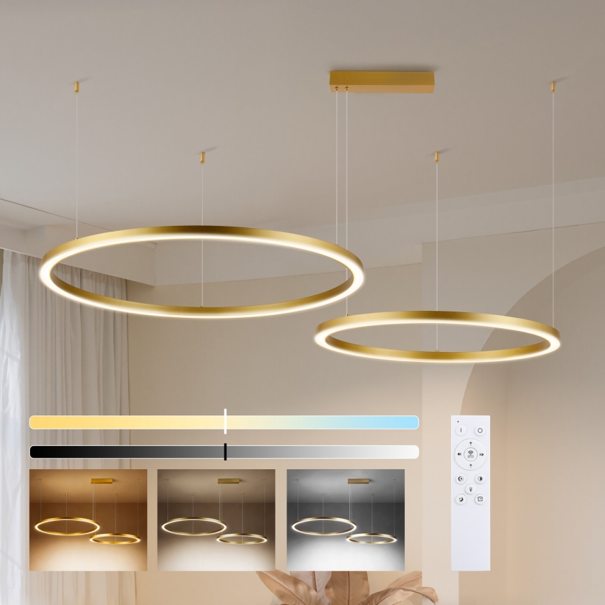 Brilagi - Lampadario LED dimmerabile sospeso a cavo PORTOFINO LED/98W/230V 3000-6000K oro + telecomando