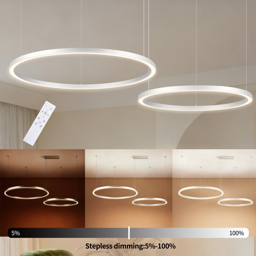 Brilagi - Lampadario LED dimmerabile a sospensione su cavo PORTOFINO LED/98W/230V 3000-6000K argento + telecomando