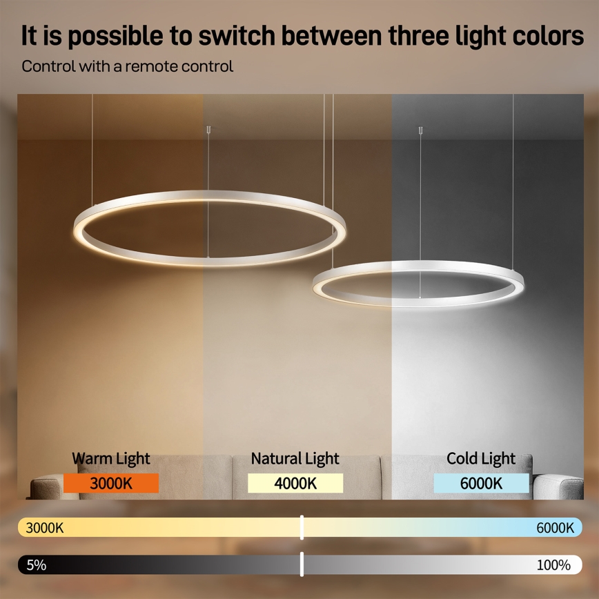 Brilagi - Lampadario LED dimmerabile a sospensione su cavo PORTOFINO LED/98W/230V 3000-6000K argento + telecomando