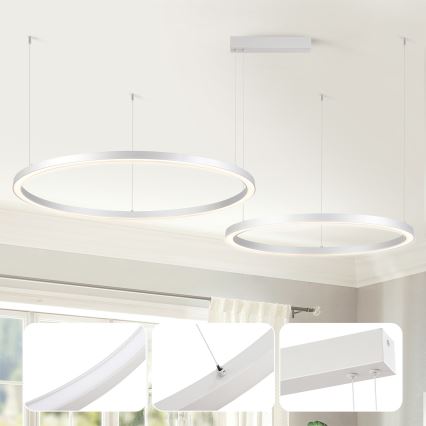 Brilagi - Lampadario LED dimmerabile a sospensione su cavo PORTOFINO LED/98W/230V 3000-6000K argento + telecomando