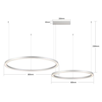 Brilagi - Lampadario LED dimmerabile a sospensione su cavo PORTOFINO LED/98W/230V 3000-6000K argento + telecomando