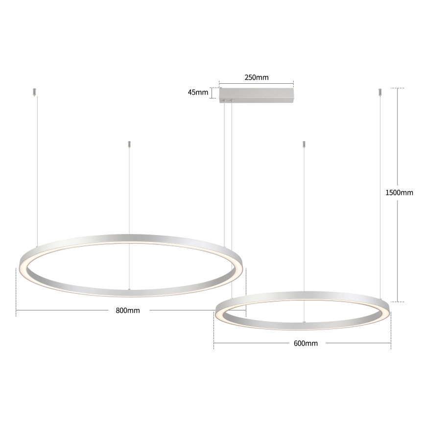 Brilagi - Lampadario LED dimmerabile a sospensione su cavo PORTOFINO LED/98W/230V 3000-6000K argento + telecomando