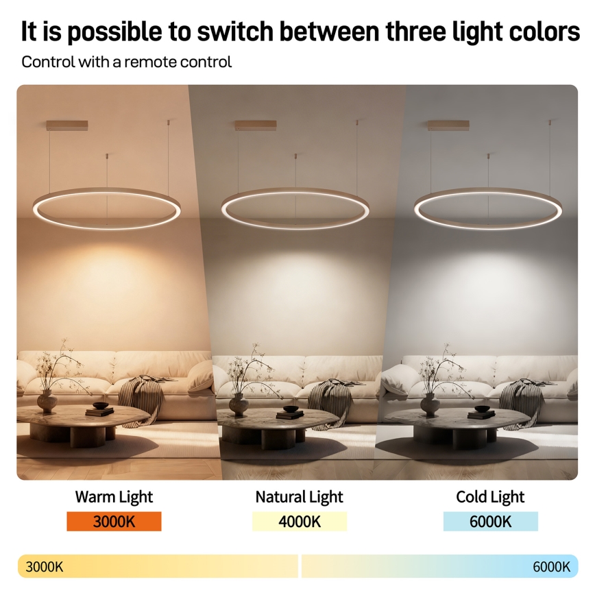 BRILAGI - Lampadario dimmerabile a sospensione su cavo PORTOFINO LED/60W/230V 3000-6000K Ø 80 cm beige + telecomando