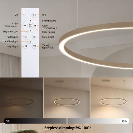 BRILAGI - Lampadario dimmerabile a sospensione su cavo PORTOFINO LED/60W/230V 3000-6000K Ø 80 cm beige + telecomando