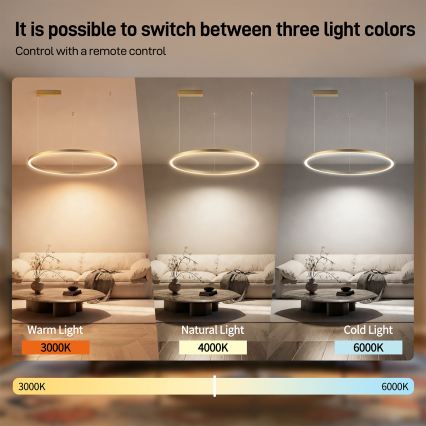 Brilagi - Lampadario LED dimmerabile a sospensione con cavo PORTOFINO LED/60W/230V 3000-6000K diam. 80 cm dorato + telecomando