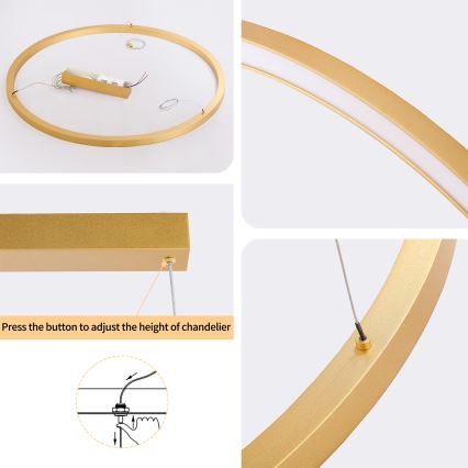 Brilagi - Lampadario LED dimmerabile a sospensione con cavo PORTOFINO LED/60W/230V 3000-6000K diam. 80 cm dorato + telecomando