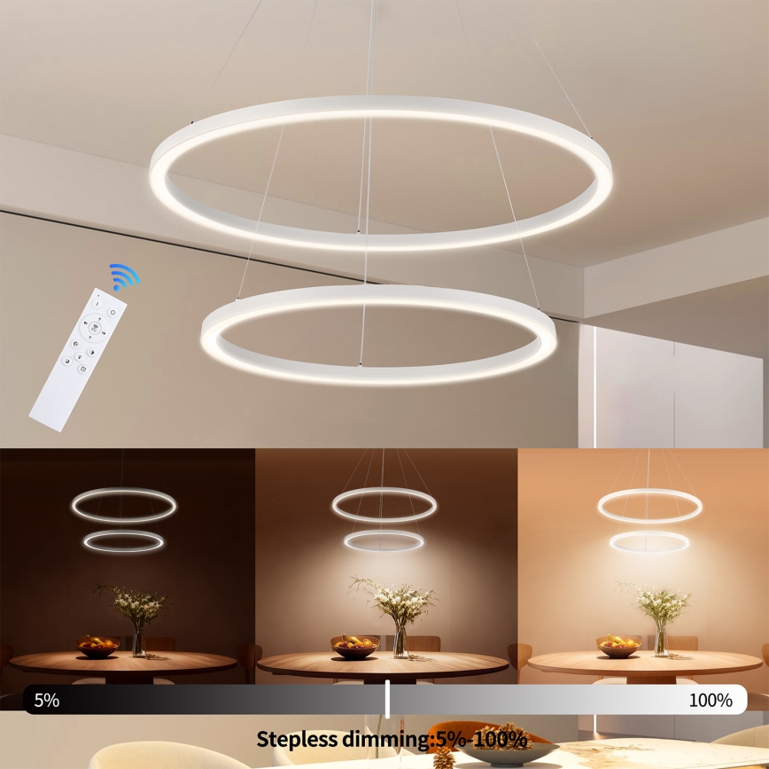 Brilagi - Lampadario LED dimmerabile a cavo PORTOFINO LED/98W/230V 3000-6000K Ø 80 cm bianco + telecomando