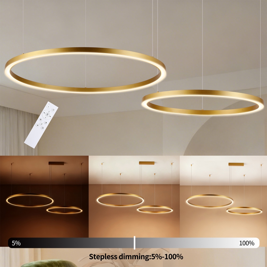 Brilagi - Lampadario LED dimmerabile su cavo PORTOFINO LED/98W/230V 3000-6000K dorato + telecomando
