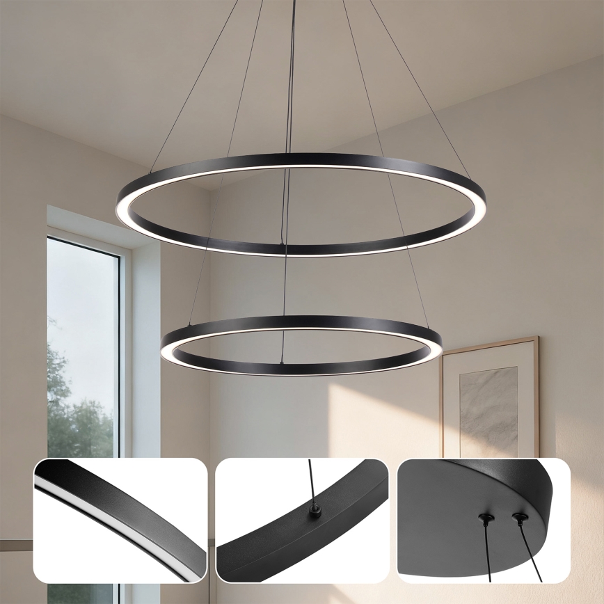 Brilagi - Lampadario LED dimmerabile a sospensione su cavo PORTOFINO LED/98W/230V 3000-6000K Ø 80 cm nero + telecomando