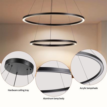 Brilagi - Lampadario LED dimmerabile a sospensione su cavo PORTOFINO LED/98W/230V 3000-6000K Ø 80 cm nero + telecomando