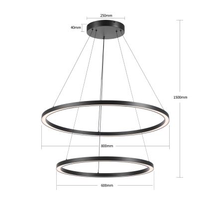 Brilagi - Lampadario LED dimmerabile a sospensione su cavo PORTOFINO LED/98W/230V 3000-6000K Ø 80 cm nero + telecomando