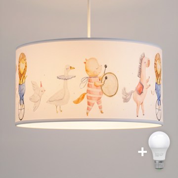 Brilagi - Lampadario LED per bambini a sospensione BOBO 1xE27/60W/230V Ø 35 cm bianco/con animaletti