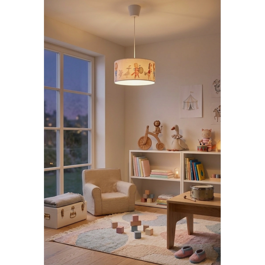 Brilagi - Lampadario LED per bambini a sospensione BOBO 1xE27/60W/230V Ø 35 cm bianco/con animaletti