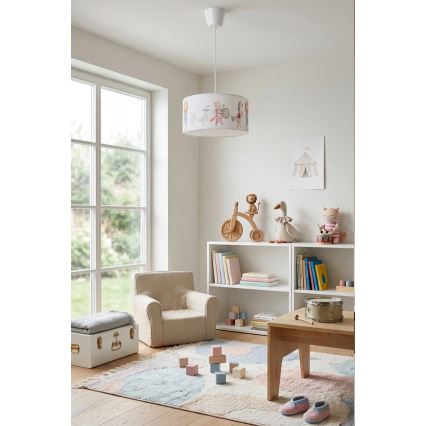 Brilagi - Lampadario LED per bambini a sospensione BOBO 1xE27/60W/230V Ø 35 cm bianco/con animaletti