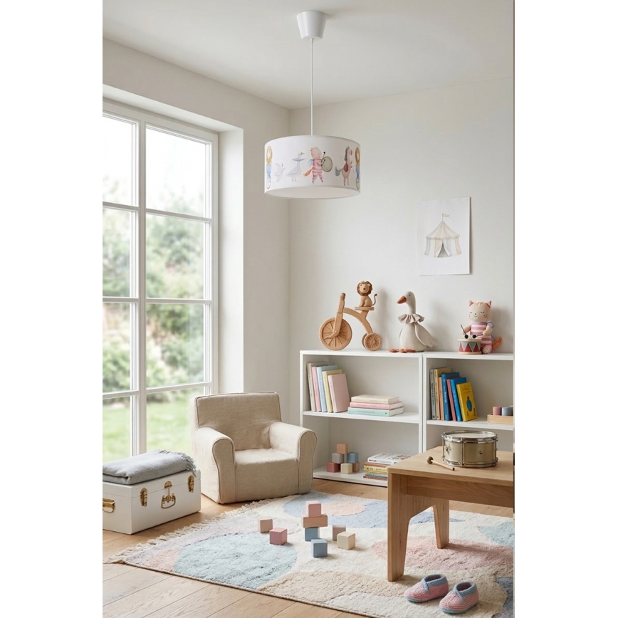 Brilagi - Lampadario LED per bambini a sospensione BOBO 1xE27/60W/230V Ø 35 cm bianco/con animaletti