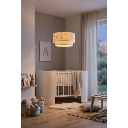 Brilagi - Lampadario LED per bambini a sospensione con cavo BOBO 1xE27/10W/230V Ø 35 cm bianco/coniglietti