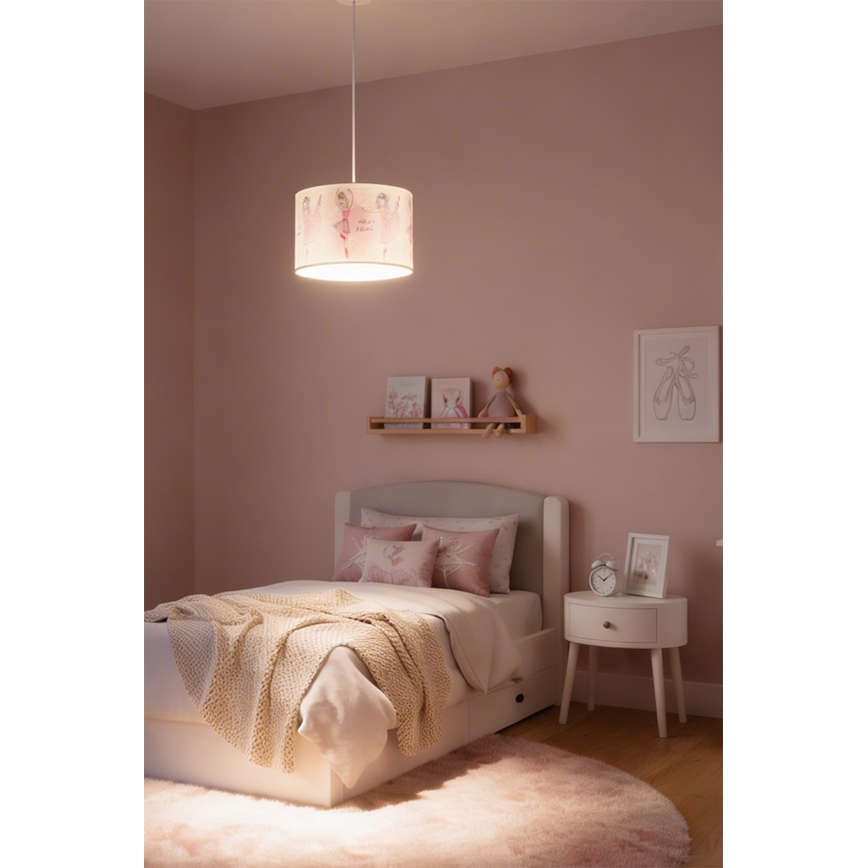 Brilagi - Lampadario LED per bambini a sospensione con cavo BOBO 1xE27/10W/230V Ø 35 cm rosa/ballerine