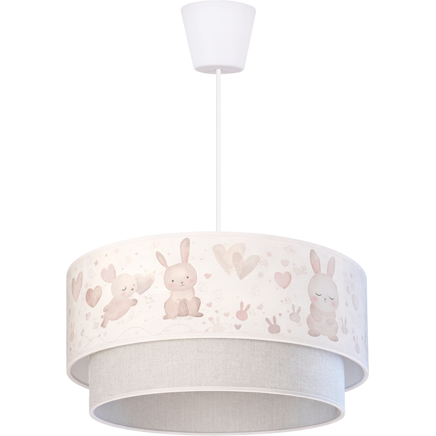 Brilagi - Lampada a sospensione LED per bambini con cavo BOBO 1xE27/10W/230V Ø 40 cm crema/grigio/coniglietti