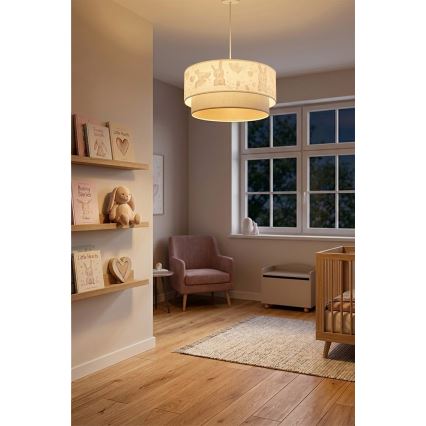 Brilagi - Lampada a sospensione LED per bambini con cavo BOBO 1xE27/10W/230V Ø 40 cm crema/grigio/coniglietti