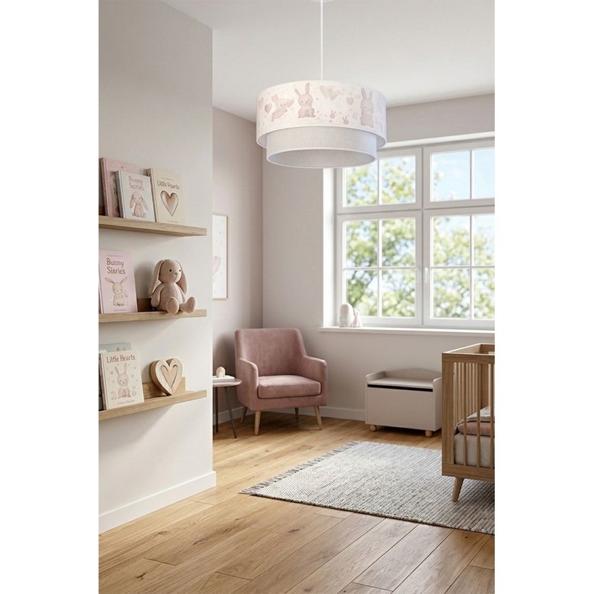 Brilagi - Lampada a sospensione LED per bambini con cavo BOBO 1xE27/10W/230V Ø 40 cm crema/grigio/coniglietti
