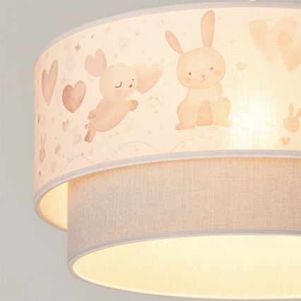 Brilagi - Lampada a sospensione LED per bambini con cavo BOBO 1xE27/10W/230V Ø 40 cm crema/grigio/coniglietti