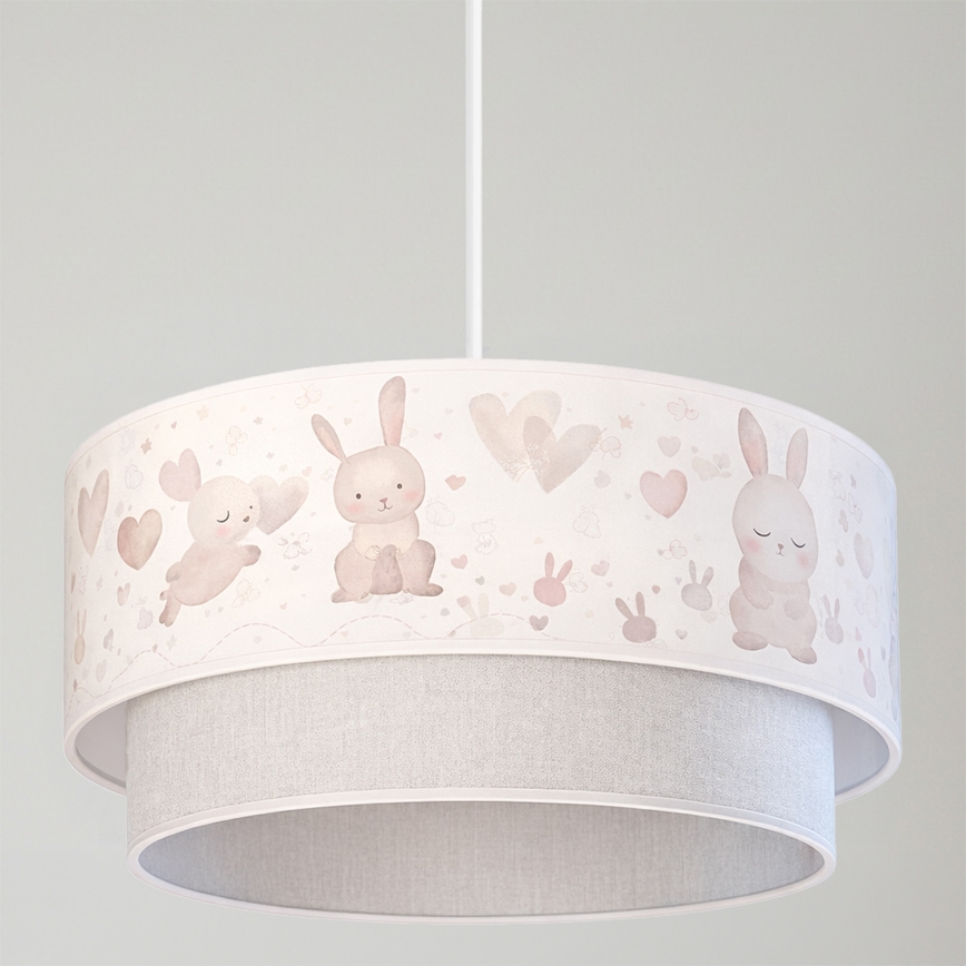 Brilagi - Lampada a sospensione LED per bambini con cavo BOBO 1xE27/10W/230V Ø 40 cm crema/grigio/coniglietti