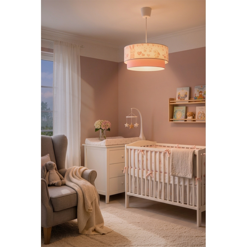 Brilagi - Lampadario LED per bambini a sospensione con cavo BOBO 1xE27/10W/230V Ø 40 cm crema/rosa/coniglietti
