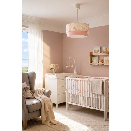 Brilagi - Lampadario LED per bambini a sospensione con cavo BOBO 1xE27/10W/230V Ø 40 cm crema/rosa/coniglietti