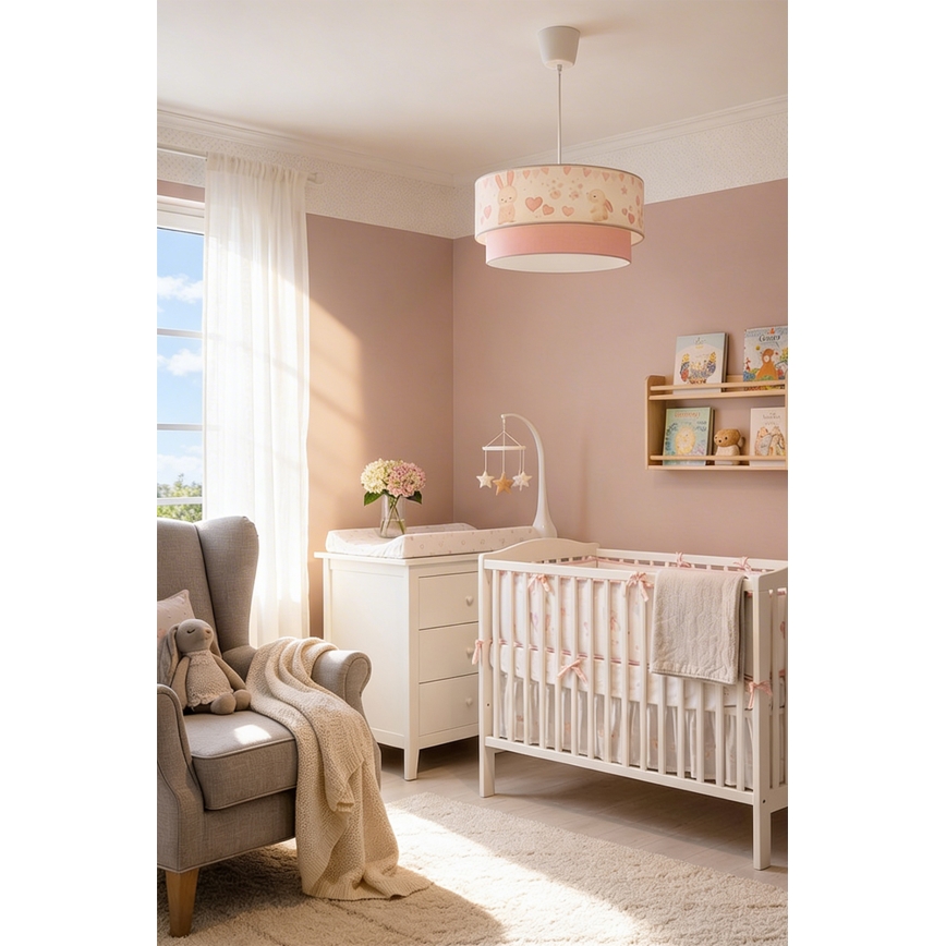 Brilagi - Lampadario LED per bambini a sospensione con cavo BOBO 1xE27/10W/230V Ø 40 cm crema/rosa/coniglietti