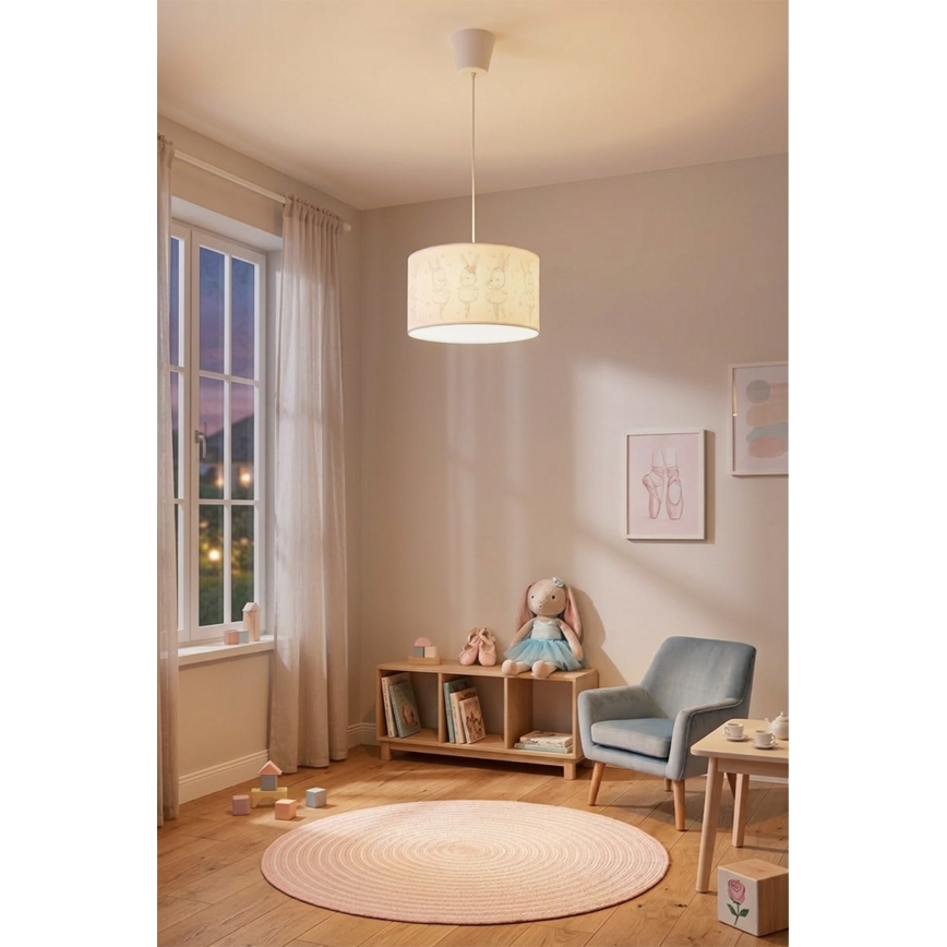 Brilagi - Lampadario LED per bambini a sospensione con cavo BOBO 1xE27/60W/230V Ø 35 cm bianco/coniglietti