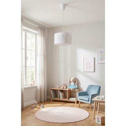 Brilagi - Lampadario LED per bambini a sospensione con cavo BOBO 1xE27/60W/230V Ø 35 cm bianco/coniglietti