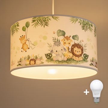 Brilagi - Lampadario LED per bambini a sospensione con cavo BOBO 1xE27/60W/230V Ø 35 cm bianco/giungla