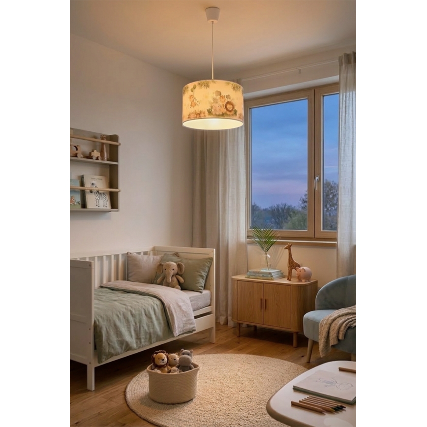 Brilagi - Lampadario LED per bambini a sospensione con cavo BOBO 1xE27/60W/230V Ø 35 cm bianco/giungla