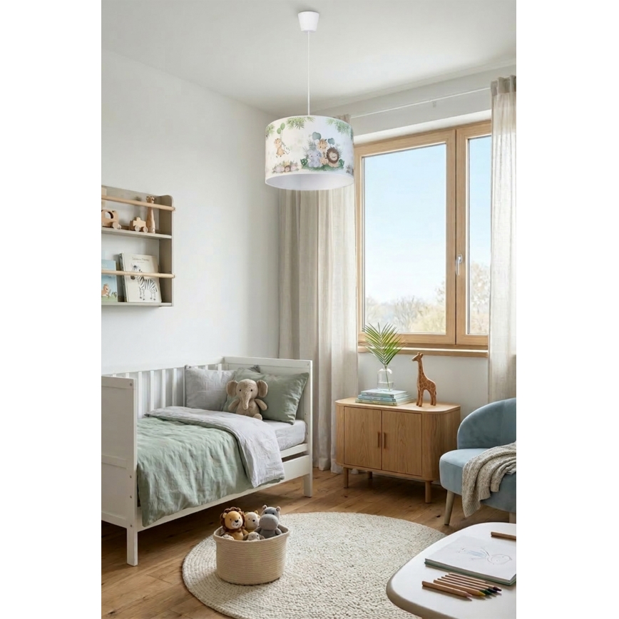 Brilagi - Lampadario LED per bambini a sospensione con cavo BOBO 1xE27/60W/230V Ø 35 cm bianco/giungla