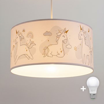 Brilagi - Lampadario LED per bambini a sospensione con cavo BOBO 1xE27/60W/230V Ø 35 cm bianco/unicorni