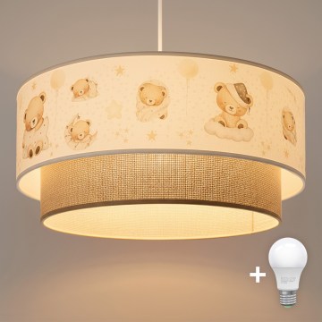 Brilagi - Lampadario LED per bambini a sospensione con cavo BOBO 1xE27/60W/230V Ø 40 cm bianco/beige/con orsetto