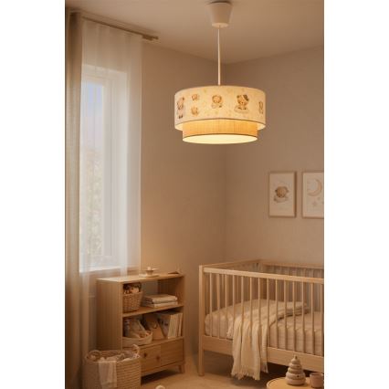 Brilagi - Lampadario LED per bambini a sospensione con cavo BOBO 1xE27/60W/230V Ø 40 cm bianco/beige/con orsetto