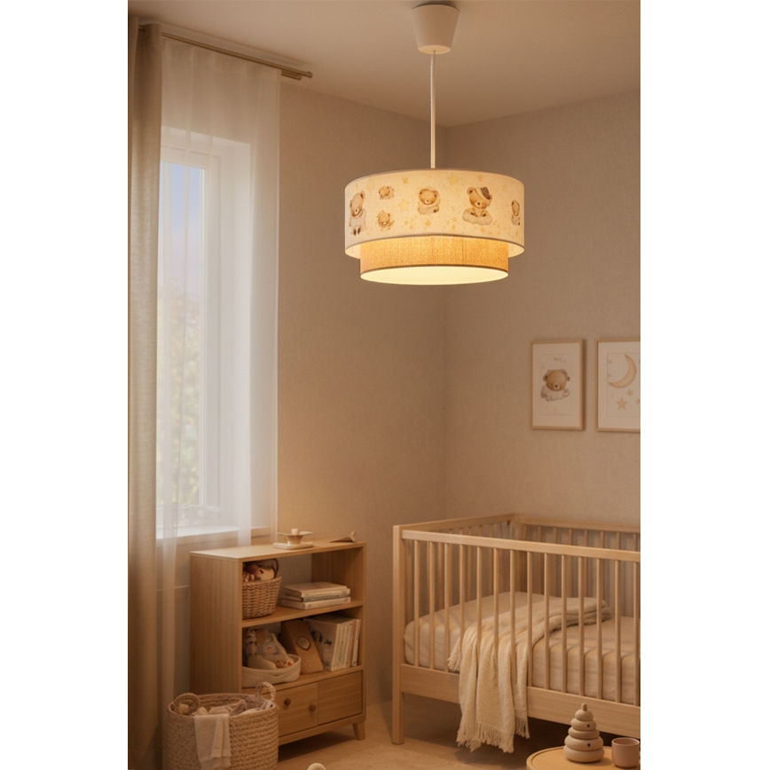 Brilagi - Lampadario LED per bambini a sospensione con cavo BOBO 1xE27/60W/230V Ø 40 cm bianco/beige/con orsetto