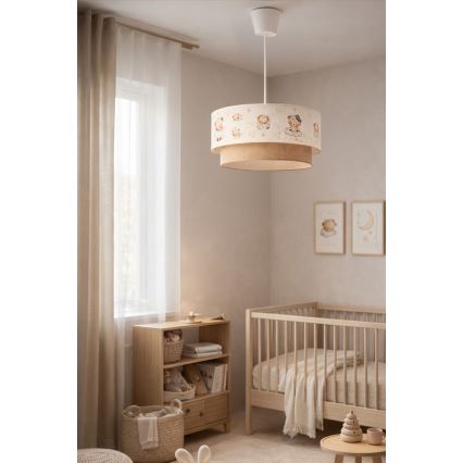 Brilagi - Lampadario LED per bambini a sospensione con cavo BOBO 1xE27/60W/230V Ø 40 cm bianco/beige/con orsetto