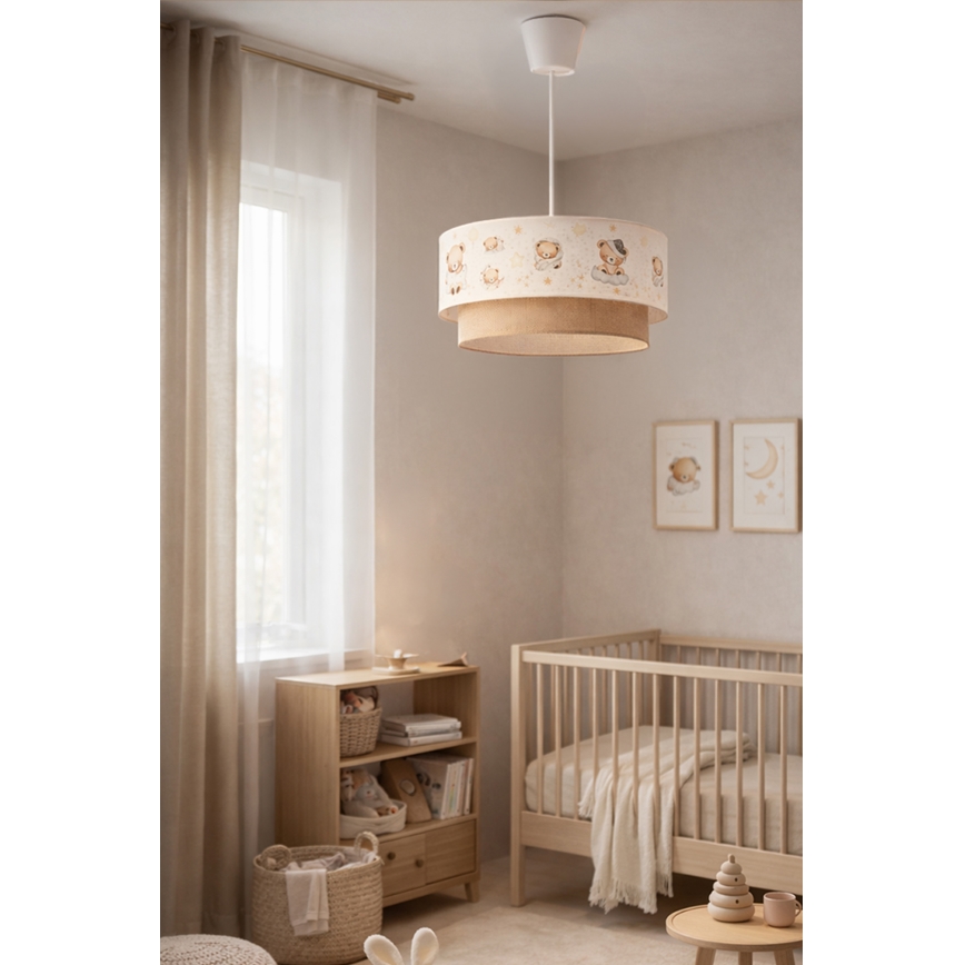 Brilagi - Lampadario LED per bambini a sospensione con cavo BOBO 1xE27/60W/230V Ø 40 cm bianco/beige/con orsetto