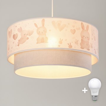 Brilagi - Lampadario LED per bambini a sospensione con cavo BOBO 1xE27/60W/230V Ø 40 cm crema/grigio/coniglietti