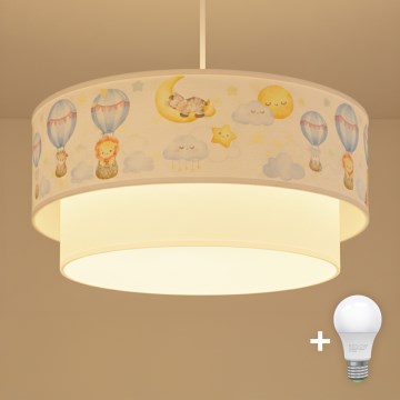 Brilagi - Lampadario LED per cameretta a sospensione con cavo BOBO 1xE27/60W/230V diam. 40 cm bianco/beige/con animaletti
