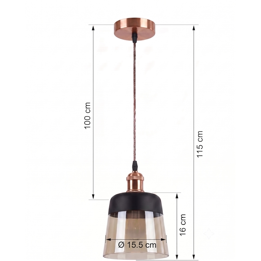 Brilagi - Lampadario LED su cavo RETRO GLASS 1xE27/60W/230V ø 15,5 cm ramato/beige fumé/nero