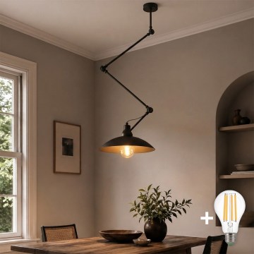Brilagi - Lampadario LED regolabile su asta IRONBEAM 1xE27/60W/230V nero