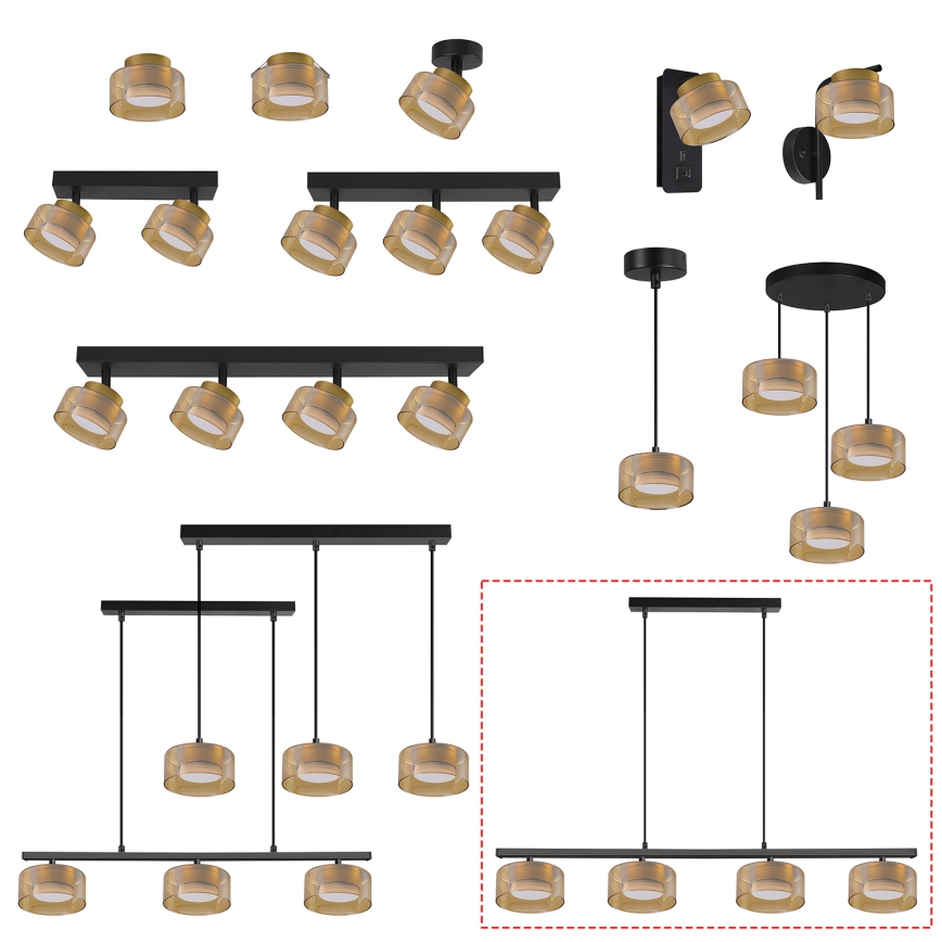 Brilagi - LED RGB+CCT Lampada a sospensione dimmerabile su cavo AURA LUX 4xGX53/14W/230V 2700-6500K Wi-Fi Tuya nero/oro