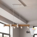 Brilagi - lampadario LED RGBW dimmerabile a sospensione con cavo SELE 6xGU10/6,5W/230V 2700-6500K bianco/effetto rovere + telecomando