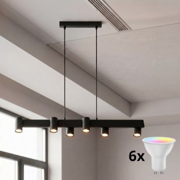 Brilagi - Lampadario LED RGBW dimmerabile a sospensione su cavo SELE 6xGU10/6,5W/230V 2700-6500K nero + telecomando